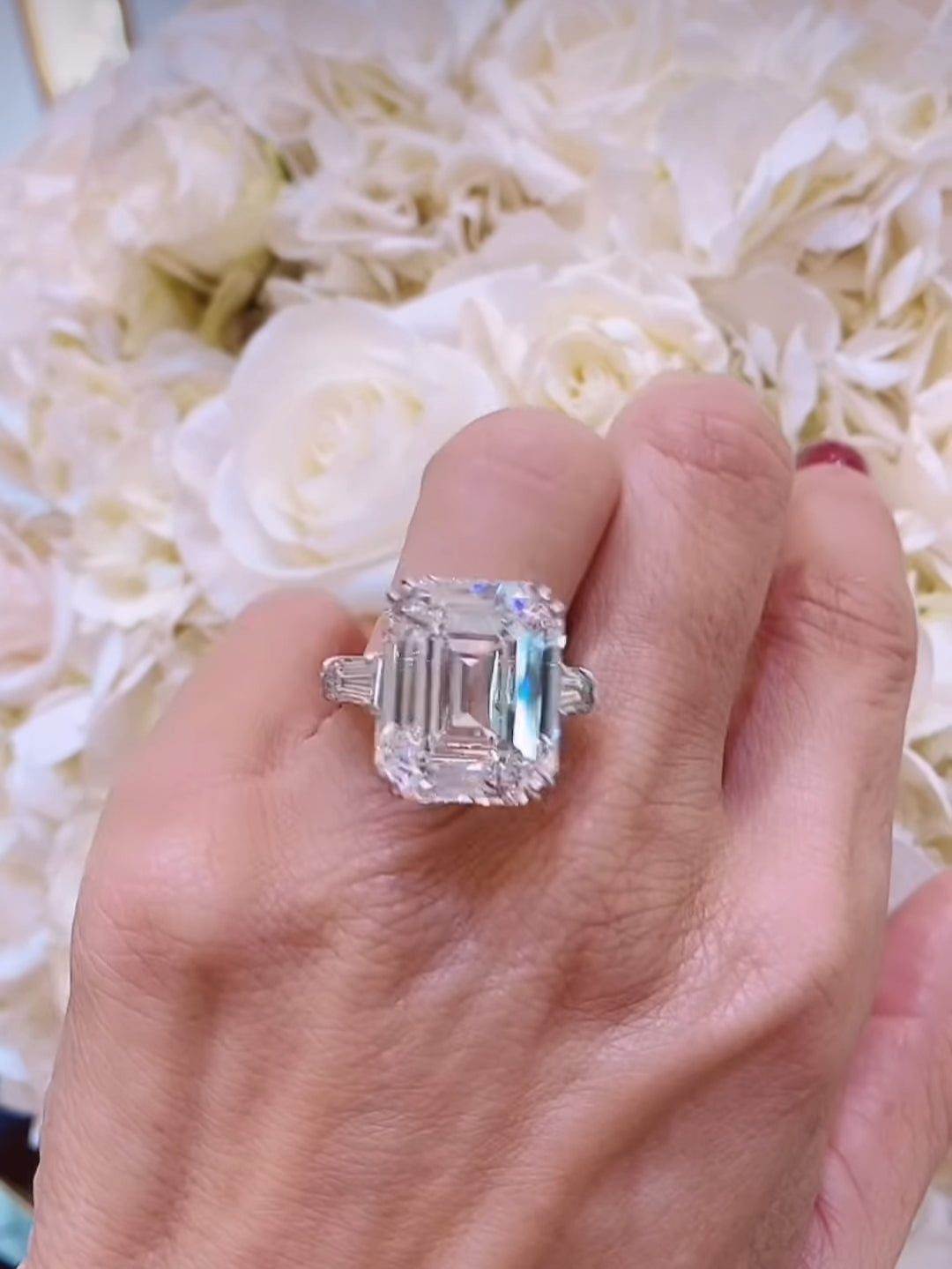 12*14 Emerald Trapazoid cut White Moissanite Diamond Engagement Ring with 14k White Gold