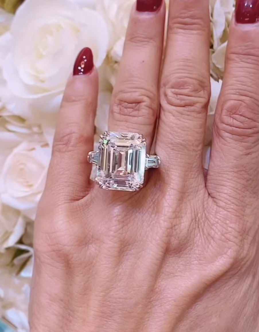 12*14 Emerald Trapazoid cut White Moissanite Diamond Engagement Ring with 14k White Gold