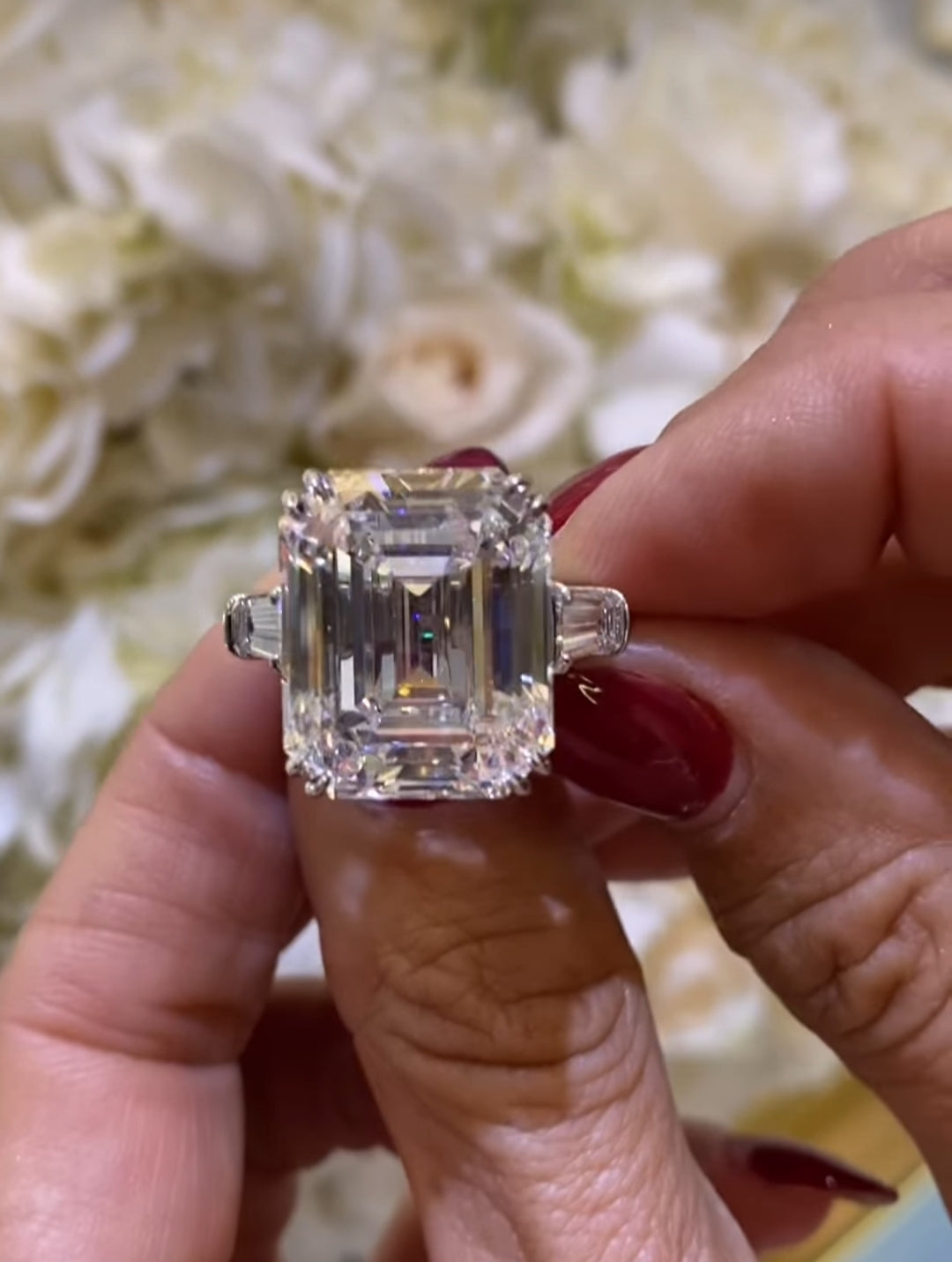 12*14 Emerald Trapazoid cut White Moissanite Diamond Engagement Ring with 14k White Gold