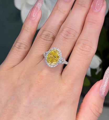 4.5ctw oval shape fancy yellow & White Lab Grown Diamond Engagement Ring with 14k White Gold