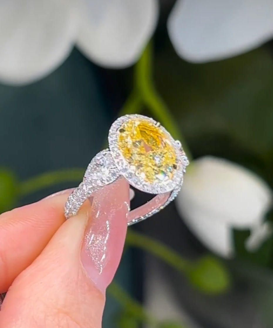 4.5ctw oval shape fancy yellow & White Lab Grown Diamond Engagement Ring with 14k White Gold