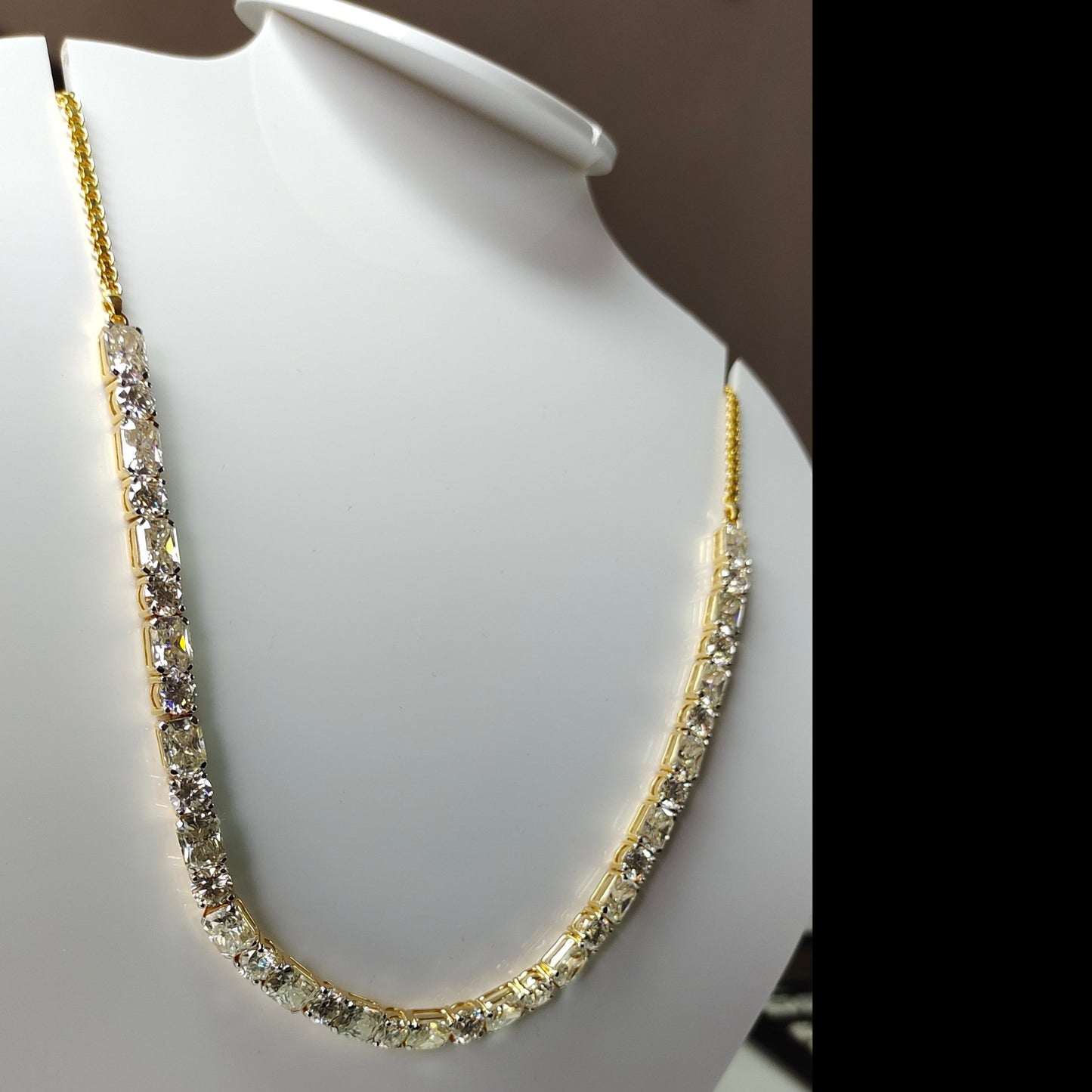 18 k Yellow Gold Solitaire Moissanite Diamond Necklace With 6*8 Radiant & 6mm Round Shape Moissanite Diamond