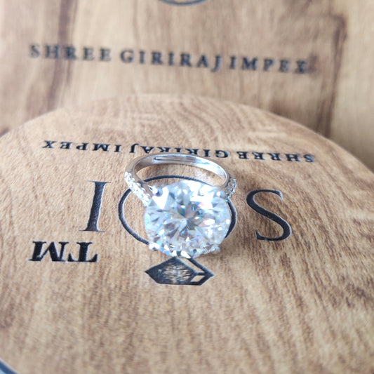 10.20 ctw Round White D VVS1 Excellent Cut Moissanite Diamond Ring With 14 K White Gold