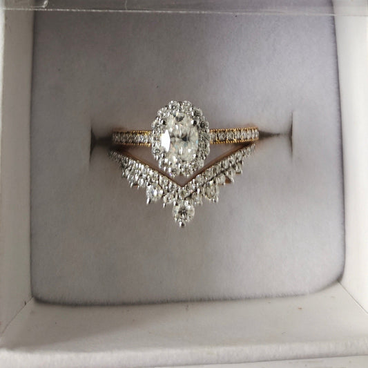 2.05ctw White Fancy Moissanite Diamond Double Ring Set With 22k Yellow Gold