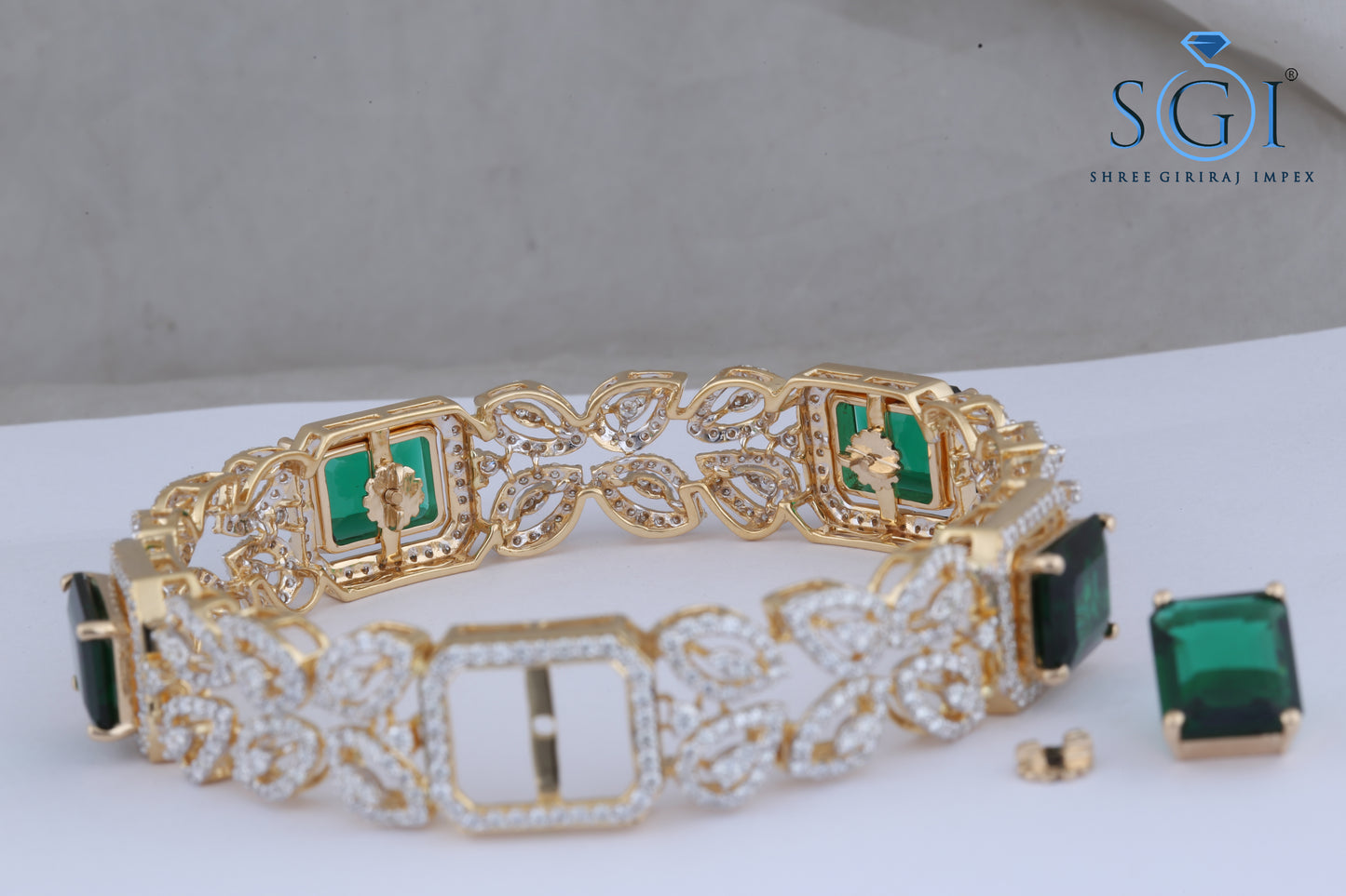 60ctw Green Lab Grown Emerald And Round Cut Moissanite Diamond Bangles, Emerald Green Yellow Gold Bangles, Bollywood Jewelry,Diamond jewelry, Fancy Bangles For Women, Wedding Bangle Collection