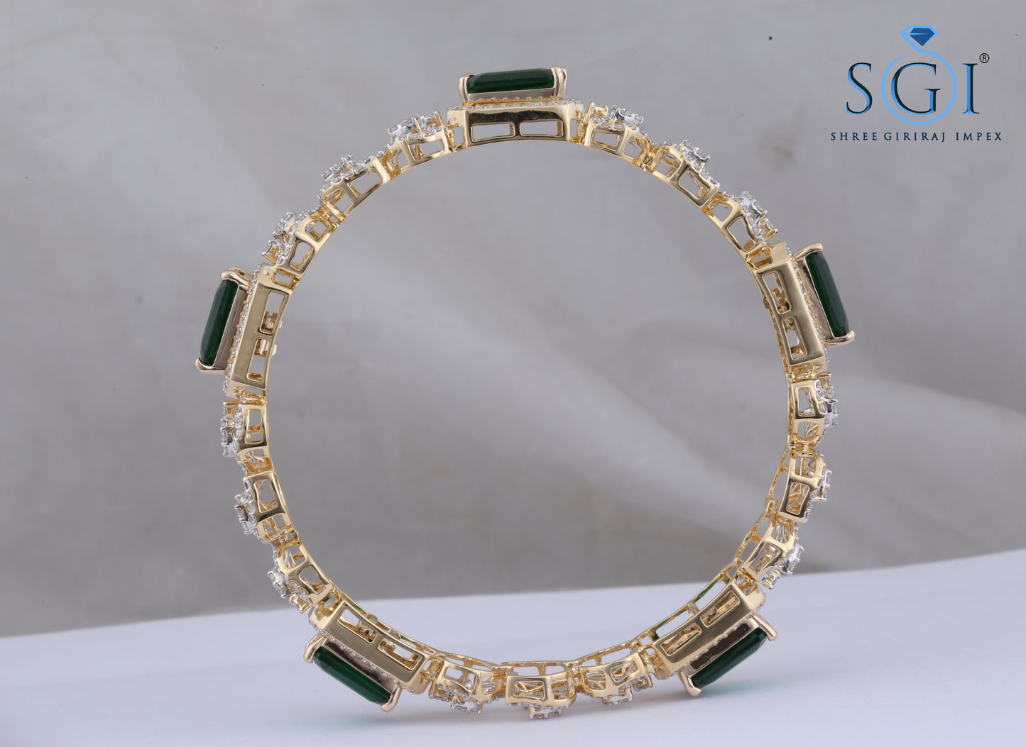 60ctw Green Lab Grown Emerald And Round Cut Moissanite Diamond Bangles, Emerald Green Yellow Gold Bangles, Bollywood Jewelry,Diamond jewelry, Fancy Bangles For Women, Wedding Bangle Collection