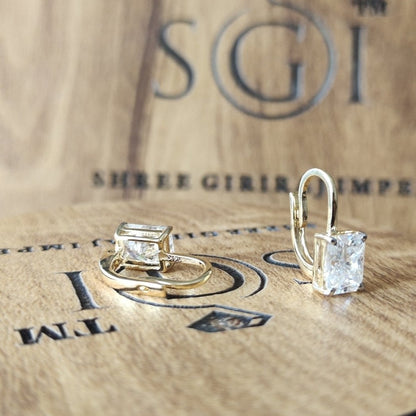 14k Yellow Gold Ear Ring With 3.25 Tcw Radiant Shape White Moissanite Diamond (d Vvs1)
