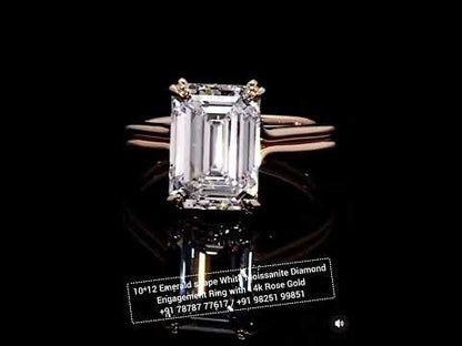 7*10 3ct Emerald Shape White Moissanite Diamond Engagement Ring with 14k Rose Gold
