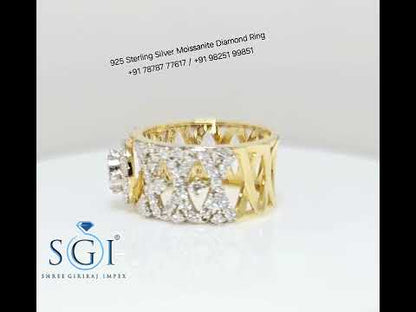 X design 925 Yellow Gold Plated Sterling Silver Ring With White D VVS1  Moissanite Diamond