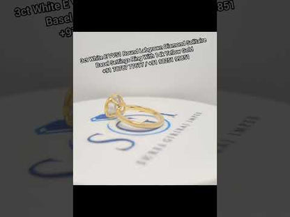 3ct White E vvs1 Round labgrown diamond solitaire Basel Settings Ring With 14k Yellow Gold