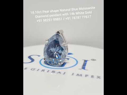 18.10 CT Pear Shape Natural Blue Moissanite Diamond Pendant With 14k White Gold