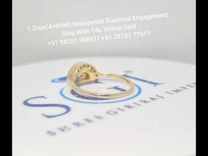 1.2ctw (4×6HM) Moissanite Diamond Engagement Ring With 14k Yellow Gold