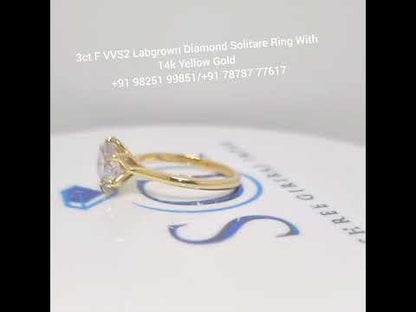 3ct F Vvs2 Round Lab grown Diamond Solitaire Engagement Ring With 14k Yellow Gold
