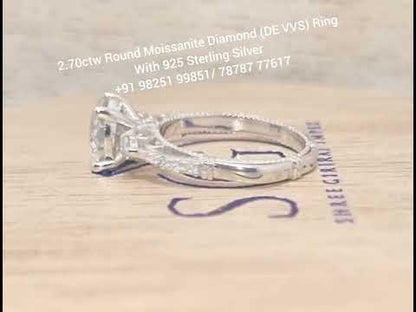 2.70ctw DE VVS Round White Moissanite Diamond Engagement Ring With 925 Sterling Silver