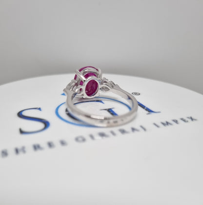 6ctw Natural Ruby and Side moissanite diamond Ring With 14k White Gold