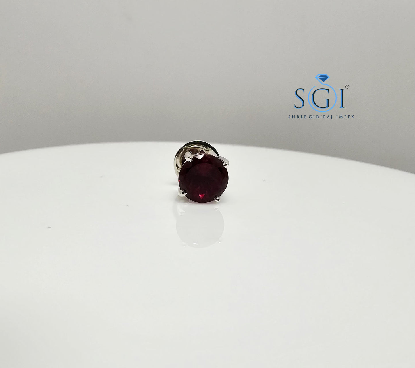 Men's White Gold Ruby Stud – 1 Carat Portuguese Shape Lab-Grown Solitaire Earring (6.5mm)