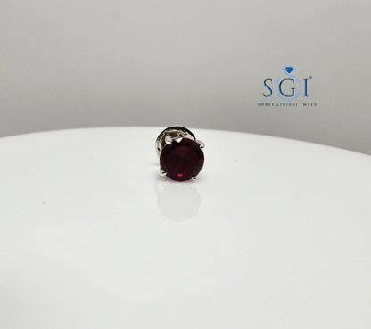 Men's White Gold Ruby Stud – 1 Carat Portuguese Shape Lab-Grown Solitaire Earring (6.5mm)