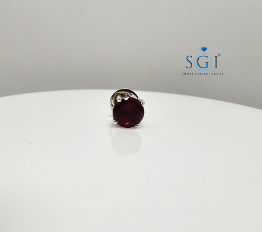 Men's White Gold Ruby Stud – 1 Carat Portuguese Shape Lab-Grown Solitaire Earring (6.5mm)