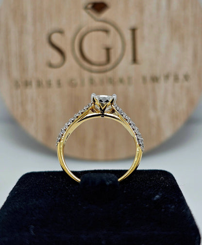 1.64ctw Lab-Grown Diamond Proposal Ring: Cushion & Round, Yellow Gold