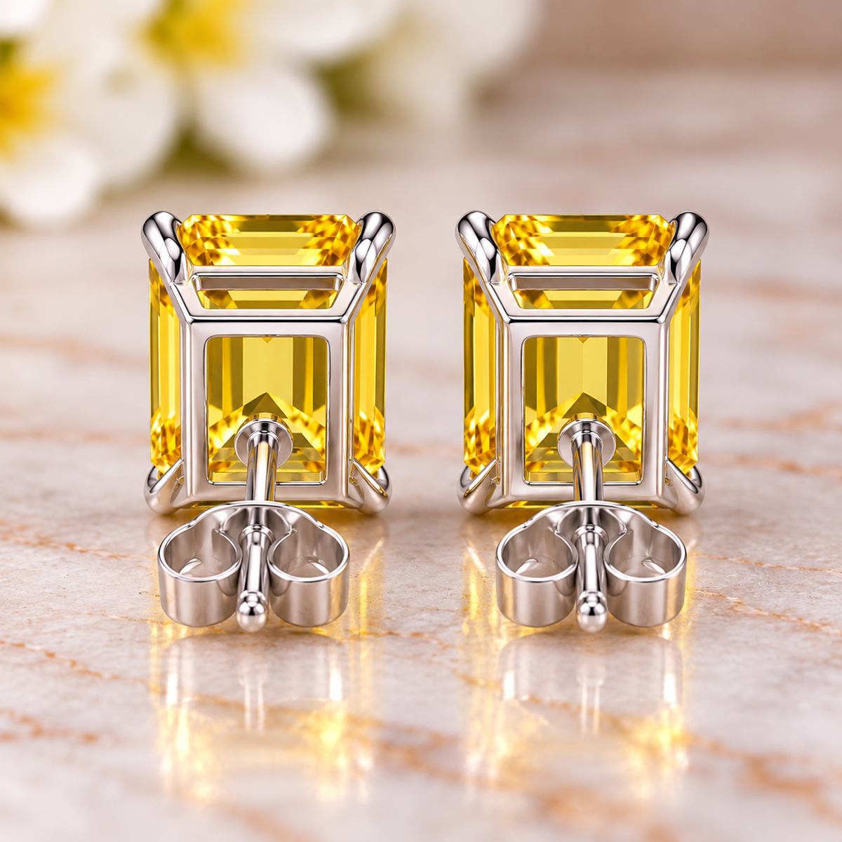 6 CTW Yellow Lab-Grown Sapphire Stud Earrings 9x7mm Emerald Cut  925 Sterling Silver Luxury Gemstone Earrings