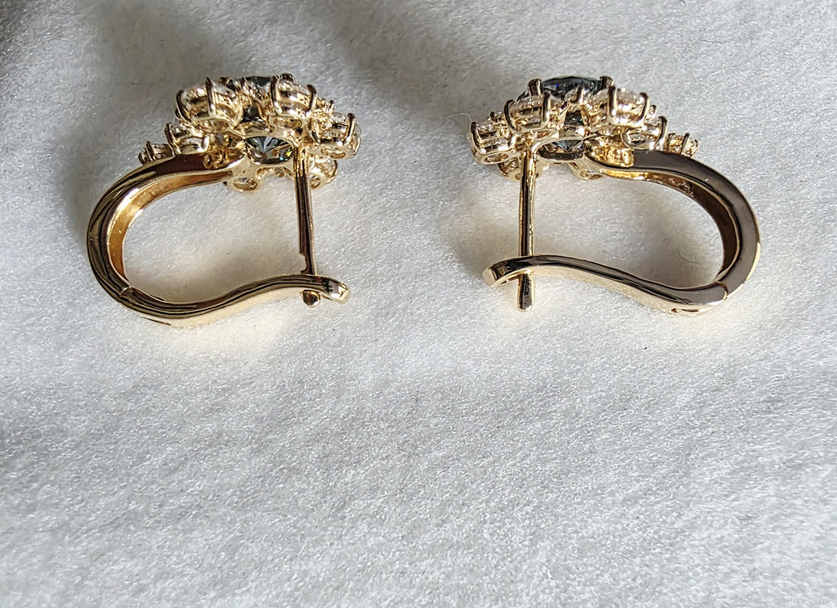 Luxury 18K Gold Earrings 2CT Portuguese Cut Moissanite Center 2.50 CTW Lab-Grown Diamond Side Stones Premium Fine Jewelry