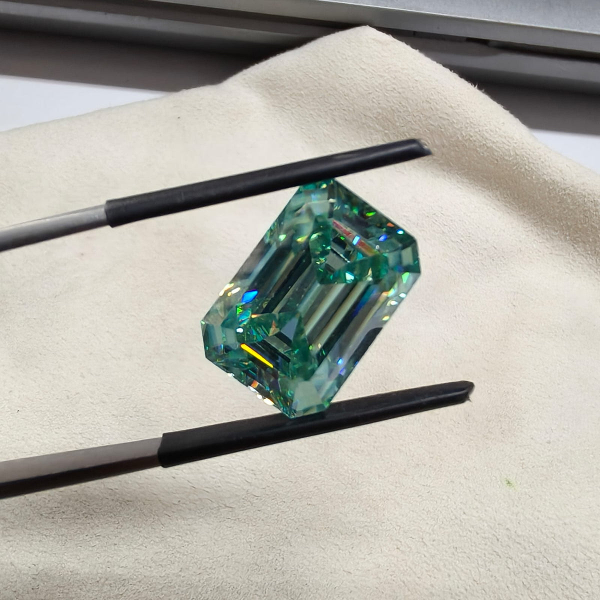 10.35 CT Blue Moissanite Emerald Cut 10.5×15mm Premium Loose Gemstone  SGI