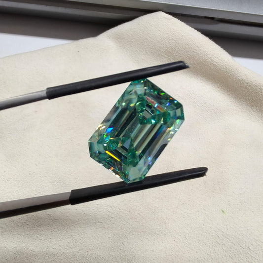 10.35 CT Blue Moissanite Emerald Cut 10.5×15mm Premium Loose Gemstone  SGI