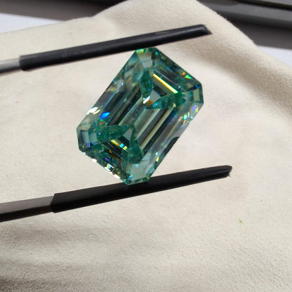 10.35 CT Blue Moissanite Emerald Cut 10.5×15mm Premium Loose Gemstone  SGI