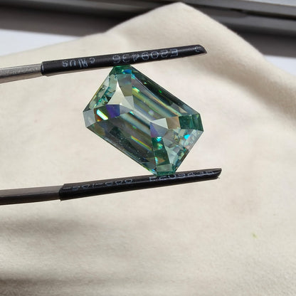 10.35 CT Blue Moissanite Emerald Cut 10.5×15mm Premium Loose Gemstone  SGI