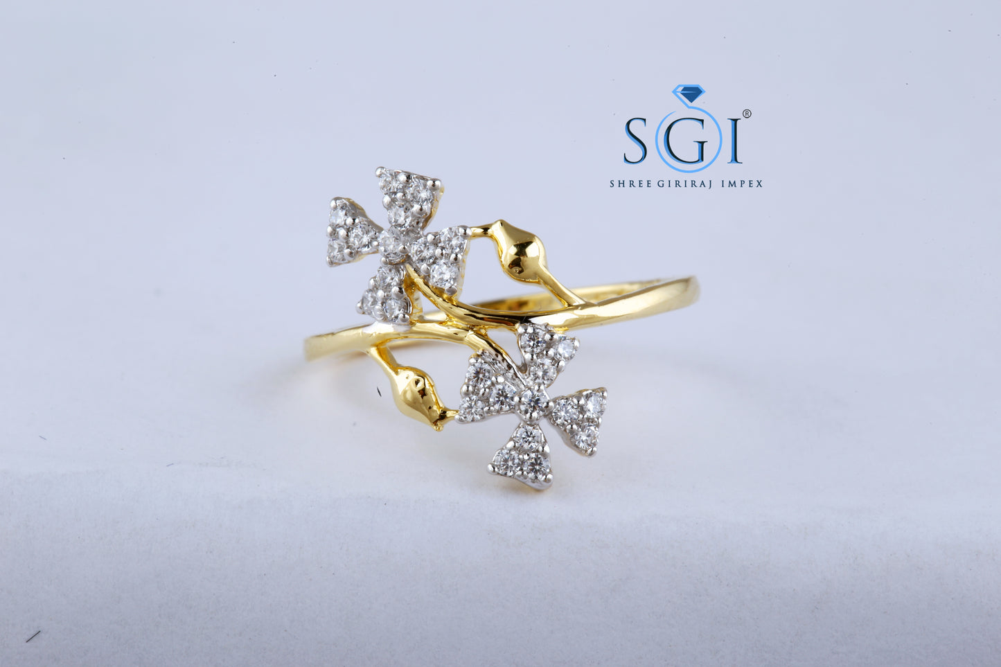 1.50ctw EF VVS VS Lab Grown Round Cut Diamond Twin Flowers Diamond Ring, Floral Pattern Diamond Rings In 14K Yellow God For Ladies, Bridal Ring Collection For Womens