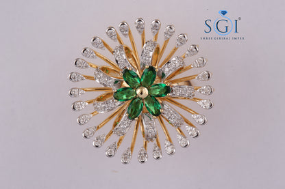 2ctw  Moissanite Diamond Natural Green Color Synthetic Oval Cut Flower Shape Women's Party Wear Ring