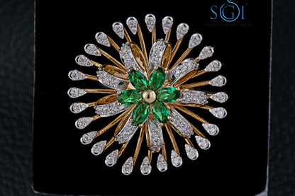 2ctw  Moissanite Diamond Natural Green Color Synthetic Oval Cut Flower Shape Women's Party Wear Ring