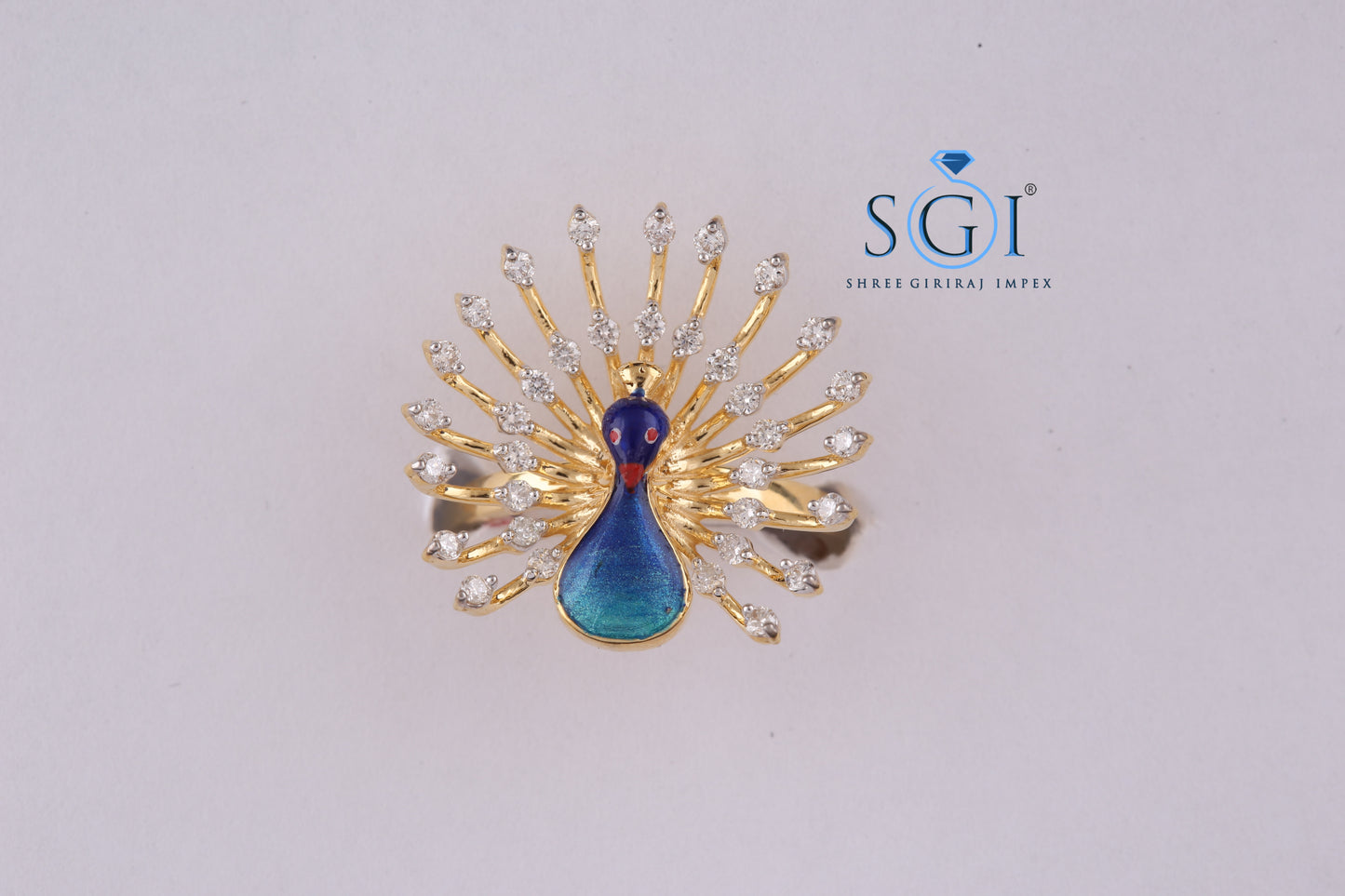 1.5ctw  Moissanite Diamond Blue Peacock Feather Shape Party Wear Ring, 10k/14k/18k Yellow Gold Women's Traditional Wear Ring Collection Online