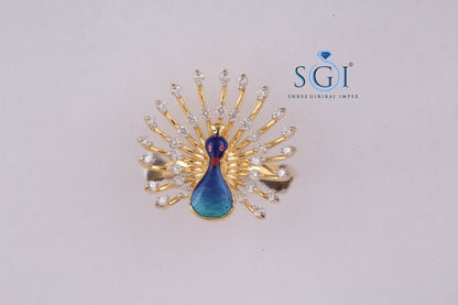 1.5ctw  Moissanite Diamond Blue Peacock Feather Shape Party Wear Ring, 10k/14k/18k Yellow Gold Women's Traditional Wear Ring Collection Online