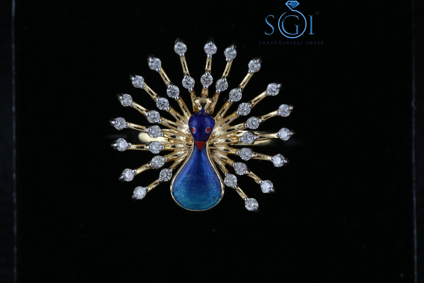 1.5ctw  Moissanite Diamond Blue Peacock Feather Shape Party Wear Ring, 10k/14k/18k Yellow Gold Women's Traditional Wear Ring Collection Online