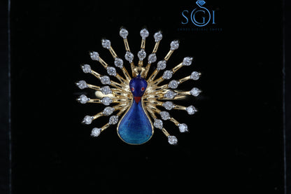 1.5ctw  Moissanite Diamond Blue Peacock Feather Shape Party Wear Ring, 10k/14k/18k Yellow Gold Women's Traditional Wear Ring Collection Online