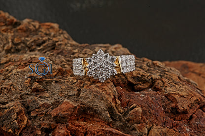 2.5ctw EF VVS VS Lab Grown Round Dazzling Diamond 18k Yellow Gold Ring For Bride , Floral Shape Women's Traditional Hip Hop Ring