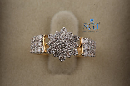 2.5ctw EF VVS VS Lab Grown Round Dazzling Diamond 18k Yellow Gold Ring For Bride , Floral Shape Women's Traditional Hip Hop Ring
