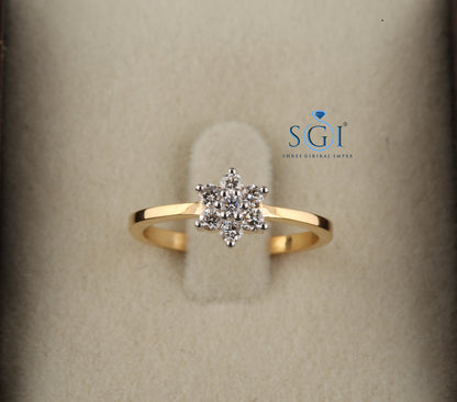 0.75ctw Round EF VVS VS Lab Grown Diamond Six Claw Star Look Flowerat Design Ring In 14K Yellow Gold Women's Diamond Ring