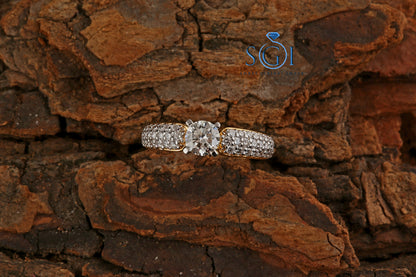 2ctw  Moissanite Diamond Center Round Cut Multiple Real Diamond 14K Yellow Gold Hip Hop Diamond Ring