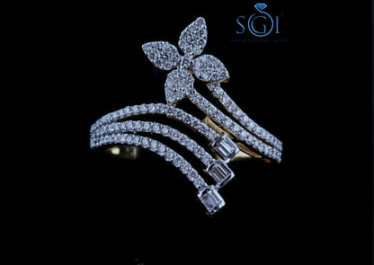 2.5ctw Round Cut Moissanite Budget Cut Latest Floral Design Bypass Ring In 14K Yellow Gold, Womens Traditional Ring Online