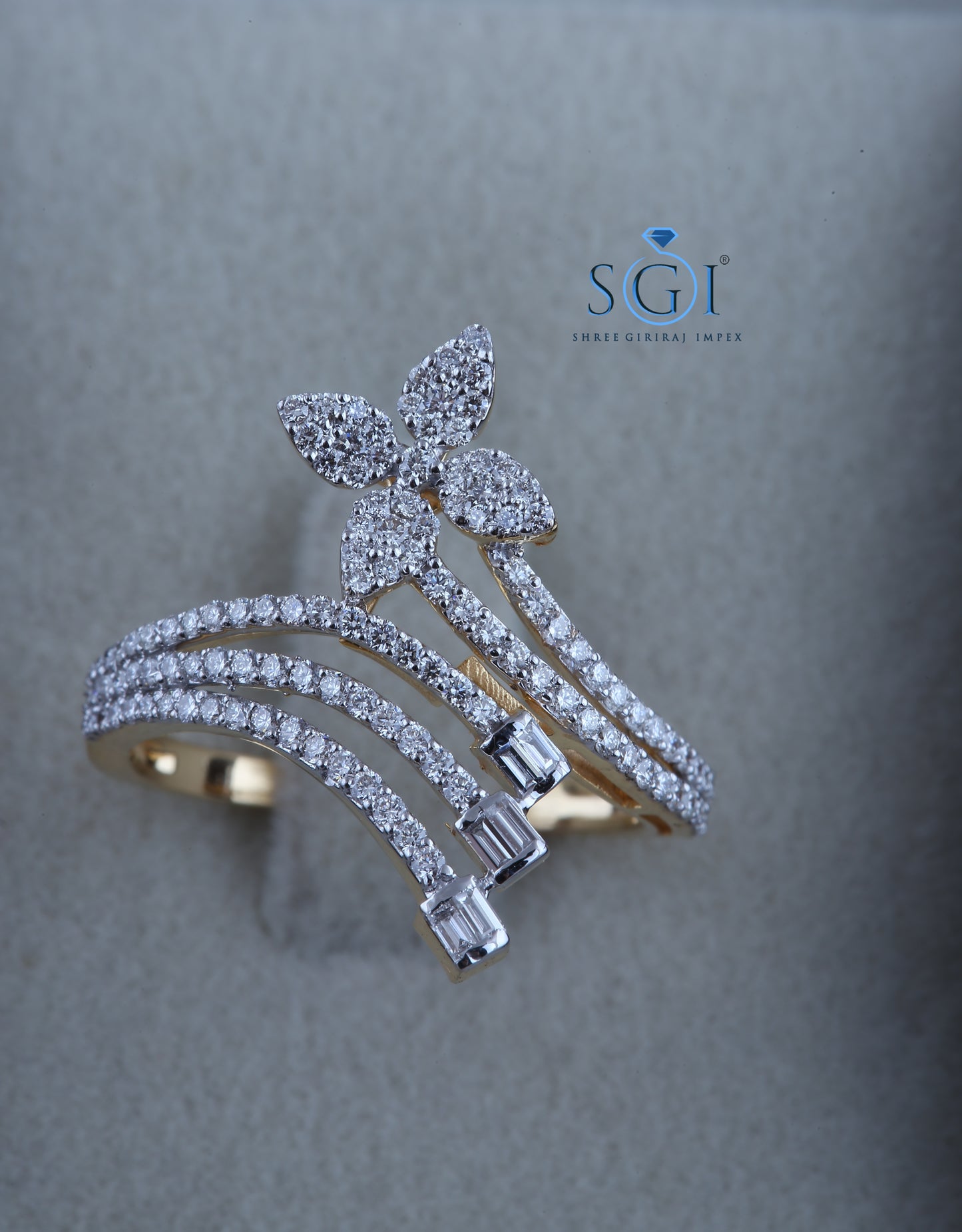 2.5ctw Round Cut Moissanite Budget Cut Latest Floral Design Bypass Ring In 14K Yellow Gold, Womens Traditional Ring Online