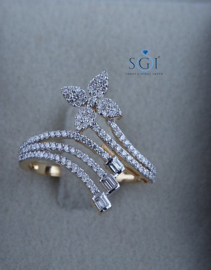 2.5ctw Round Cut Moissanite Budget Cut Latest Floral Design Bypass Ring In 14K Yellow Gold, Womens Traditional Ring Online