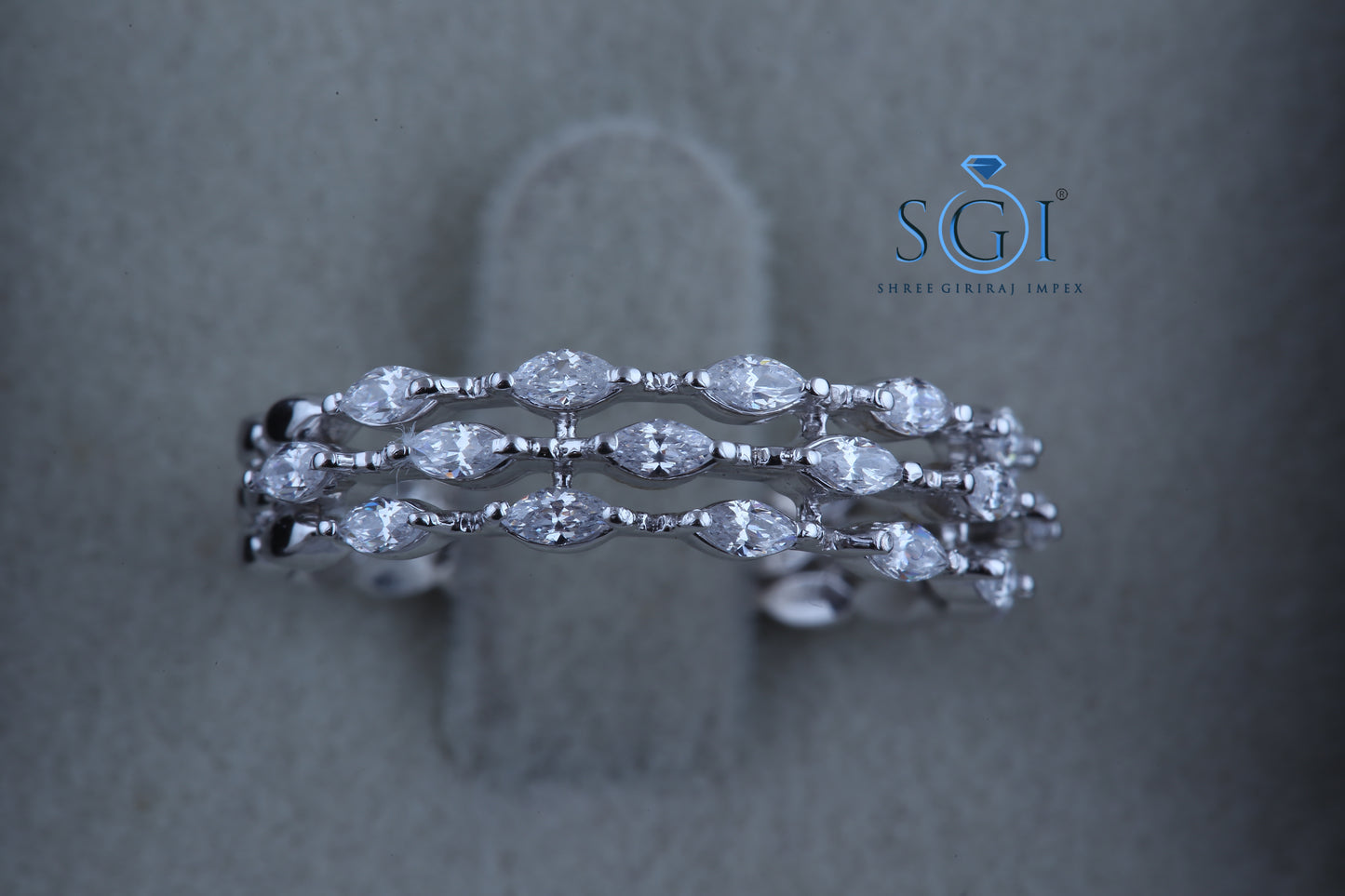 0.99ctw 2.4MM Alternating  Marquise Shape Cut Three Layer Moissanite Wedding Band Womens Moissanite Wedding Band Solid 14K White Gold Promise Ring