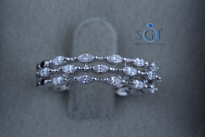 0.99ctw 2.4MM Alternating  Marquise Shape Cut Three Layer Moissanite Wedding Band Womens Moissanite Wedding Band Solid 14K White Gold Promise Ring