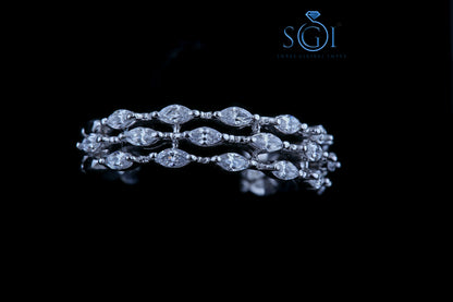 0.99ctw 2.4MM Alternating  Marquise Shape Cut Three Layer Moissanite Wedding Band Womens Moissanite Wedding Band Solid 14K White Gold Promise Ring