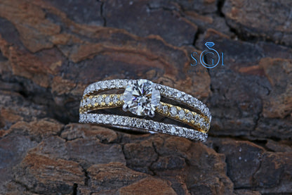 1.70ctw Moissanite Round Cut Diamond Engagement Ring ,Latest Multi Raw Diamond Ring, Elegant Diamond Ring, 18K Yellow/White Gold Diamond Ring