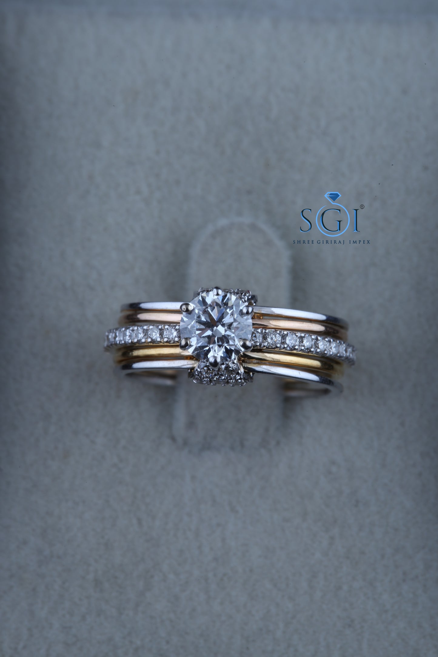 2ctw Moissanite Round Cut Diamond Ring Set, Two Tone Ring Set Solitaire With Side Accent Moissanite Rings In 18K White And Yellow Gold