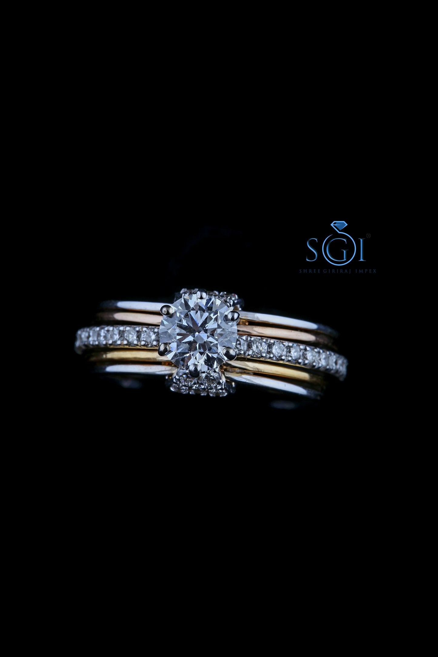 2ctw Moissanite Round Cut Diamond Ring Set, Two Tone Ring Set Solitaire With Side Accent Moissanite Rings In 18K White And Yellow Gold