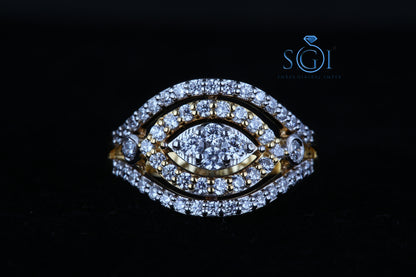 2.20ctw Colorless Star Melle Moissanite Round Cut Diamond Ring In 14K Yellow Gold, Multi Layer Ring For Ladies At Best Price, Womens Traditional Ring Collection